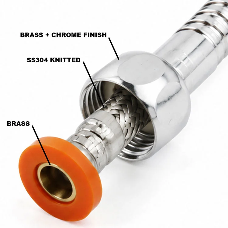 360° Tangle-free 201 SS Braided Chrome Flexible Hose