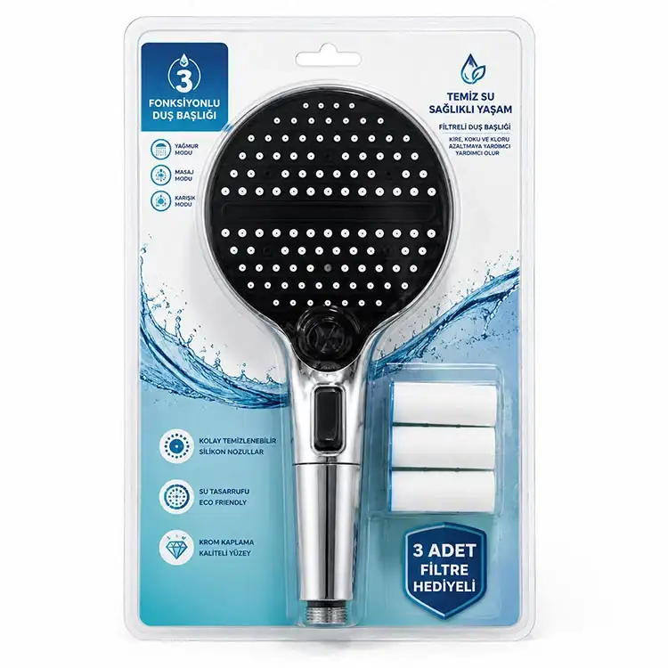 Blister Rainfall Filtered Hand Shower Head - 3 Function
