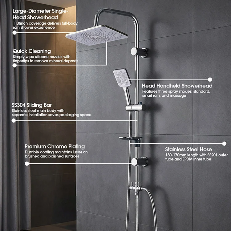 304 SS Shower Column Set with 3 Mode Rainfall Shower Head