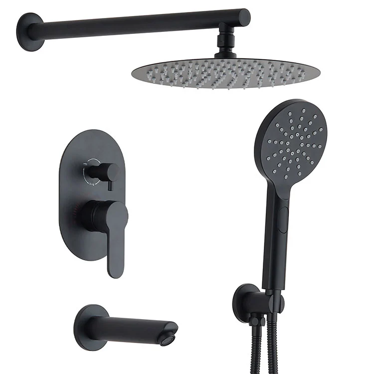 Modern Wall-Mounted Matte Black Concealed Shower System