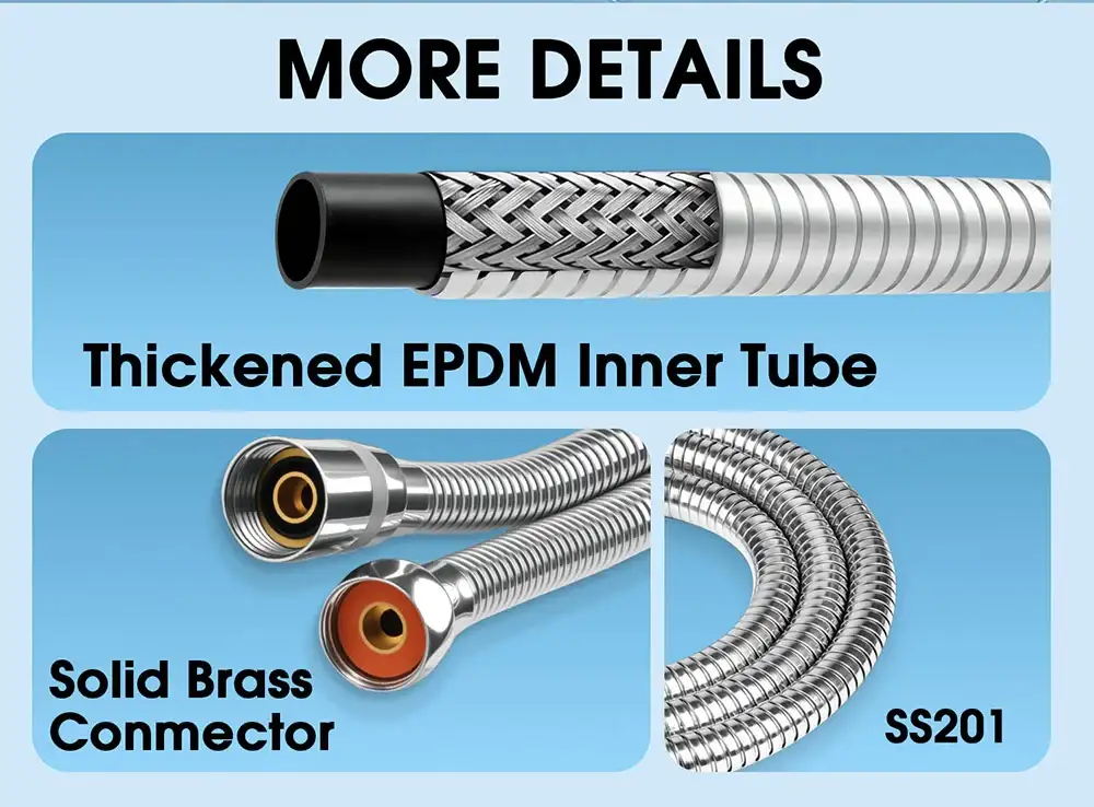360° Tangle-free 201 SS Braided Chrome Flexible Hose