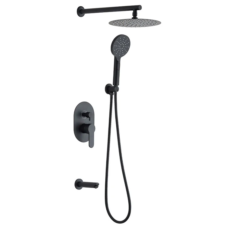 Modern Wall-Mounted Matte Black Concealed Shower System