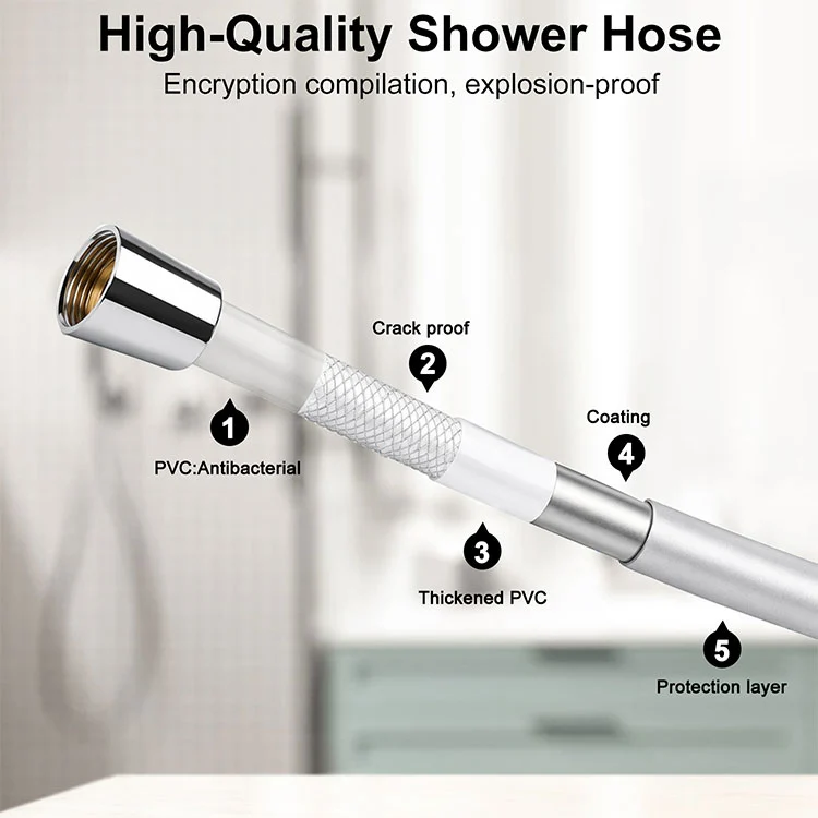 Shiny Silver G1/2 Bathroom Explosion-Proof PVC Shower Hose