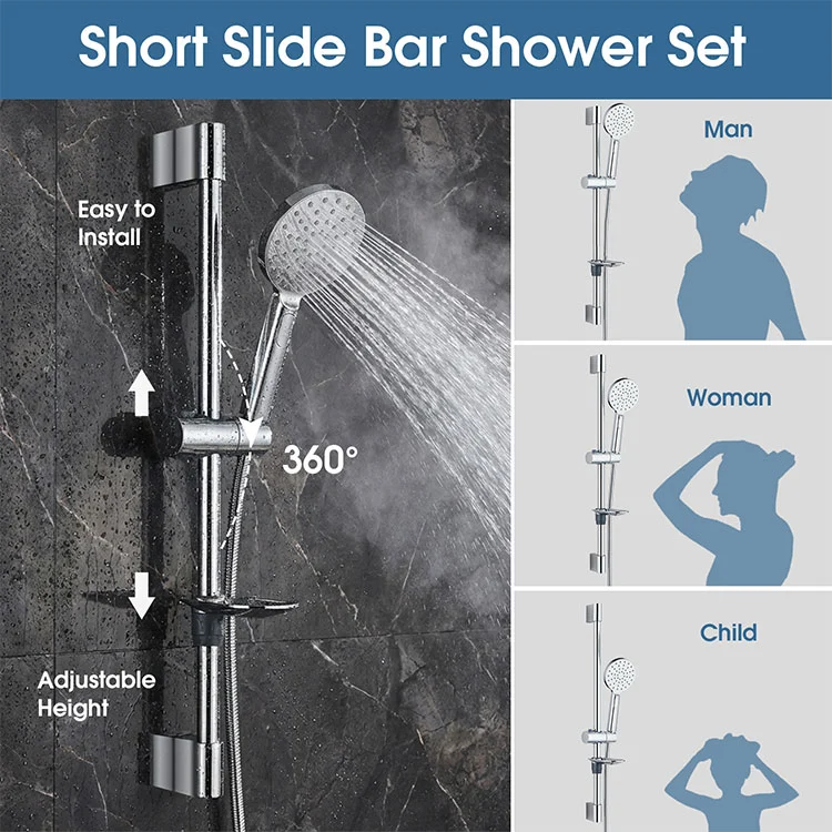 Stainless Steel Short Shower Sliding Bar Set with Hose